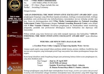 Keren, Bupati dan Perumda Tirtaraja Dapat Penghargaan Pionir Inovasi dan Transformasi Air Bersih di OKU